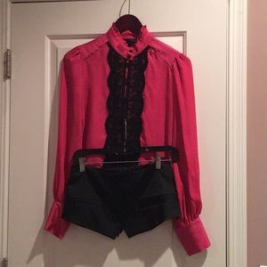 Fuchsia with black lace blouse
